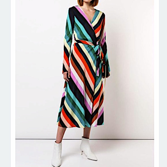 Diane von Furstenberg Women's Blue Chevron Stripe Wrap Dress - Picture 1 of 10